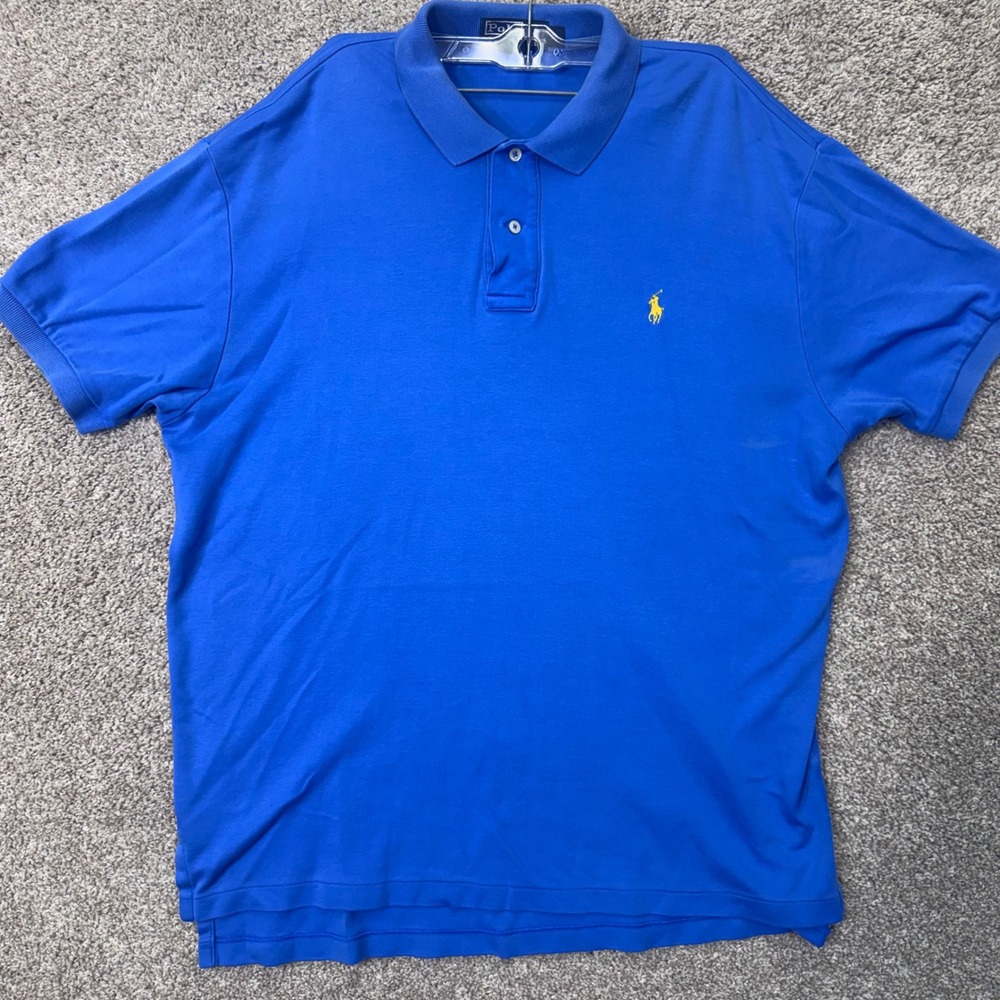 Polo Ralph Lauren Polo Mens L Short Sleeve Blue Yellow Pony EUC